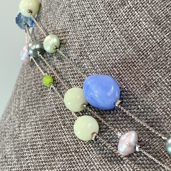 64” Layering Necklace in Silver/Blue/Green Necklace - Picture 4 of 5